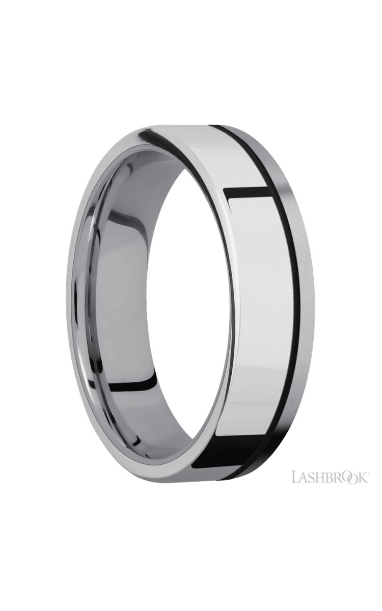 6 mm wide/Flat/Tantalum band with one 4 mm Off Center Edge inlay of Palladium Silver. - Diamonds By Rothschild