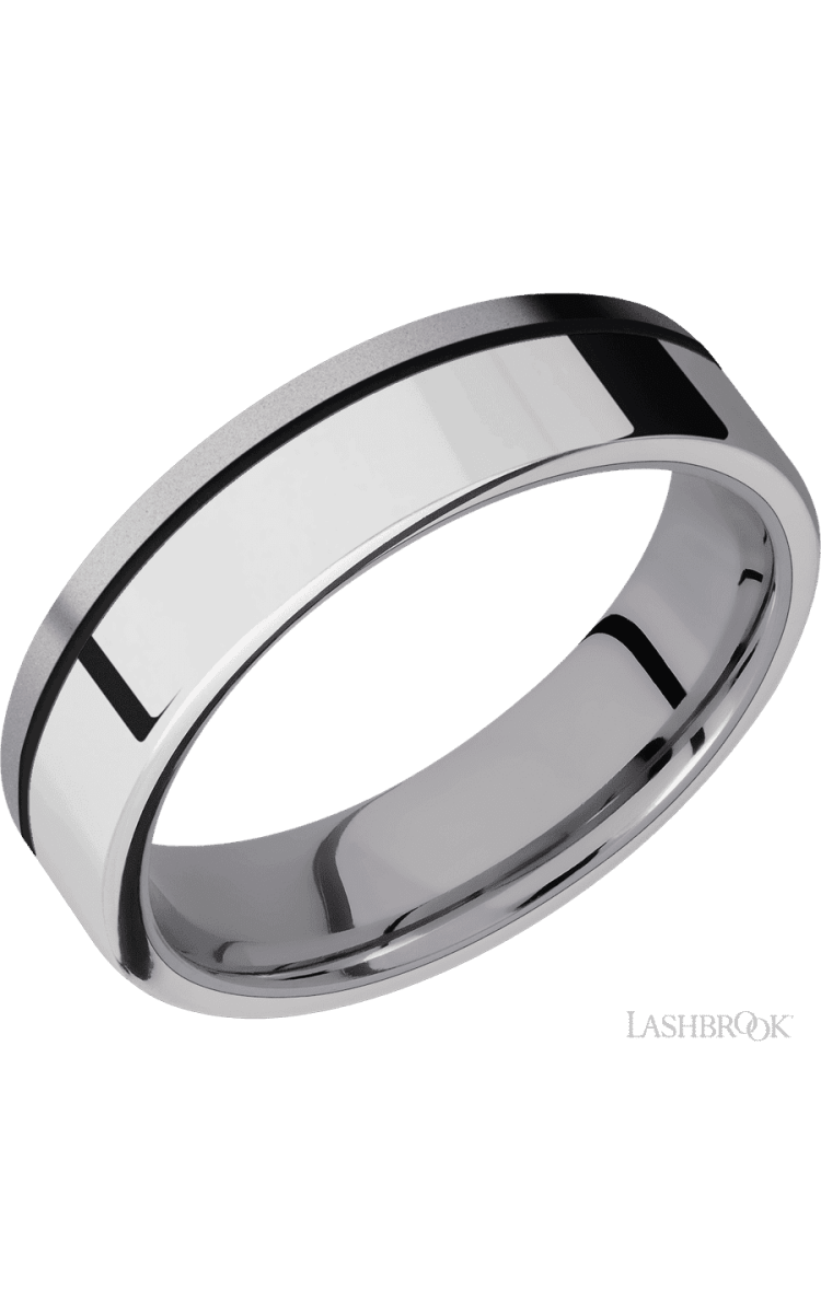 6 mm wide/Flat/Tantalum band with one 4 mm Off Center Edge inlay of Palladium Silver. - Diamonds By Rothschild