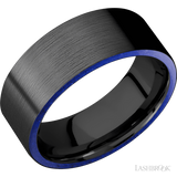 8 mm wide/Flat/Zirconium band with two 1 mm Side inlays of Lapis.