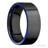 8 mm wide/Flat/Zirconium band with two 1 mm Side inlays of Lapis.