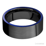 8 mm wide/Flat/Zirconium band with two 1 mm Side inlays of Lapis.
