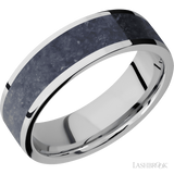 7 mm wide/Flat/Cobalt Chrome band with one 5 mm Centered inlay of Sodalite.
