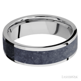 7 mm wide/Flat/Cobalt Chrome band with one 5 mm Centered inlay of Sodalite.