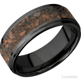 8 mm wide/Flat Grooved Edges/Zirconium band with one 5 mm Centered inlay of Desert Jasper.