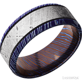 8 mm wide/Beveled/Titanium Damascus band with one 5 mm Centered inlay of Meteorite.