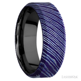 Lashbrook 8 mm wide High Bevel Titanium Damascus band featuring a Zirconium sleeve.