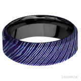 Lashbrook 8 mm wide High Bevel Titanium Damascus band featuring a Zirconium sleeve.
