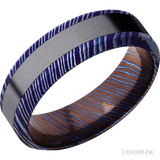7 mm wide/High Bevel/Titanium Damascus band with one 3 mm Centered inlay of Tantalum.