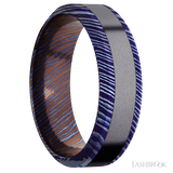 7 mm wide/High Bevel/Titanium Damascus band with one 3 mm Centered inlay of Tantalum.