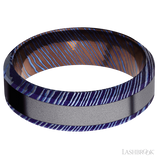 7 mm wide/High Bevel/Titanium Damascus band with one 3 mm Centered inlay of Tantalum.