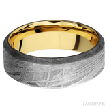 8 mm wide High Bevel Meteorite band featuring a 14K Yellow Gold sleeve.