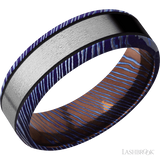 7 mm wide/Beveled/Titanium Damascus band with one 4 mm Centered inlay of Titanium.