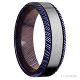 7 mm wide/Beveled/Titanium Damascus band with one 4 mm Centered inlay of Titanium.