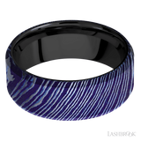 8 mm wide Beveled Titanium Damascus band featuring a Zirconium sleeve.