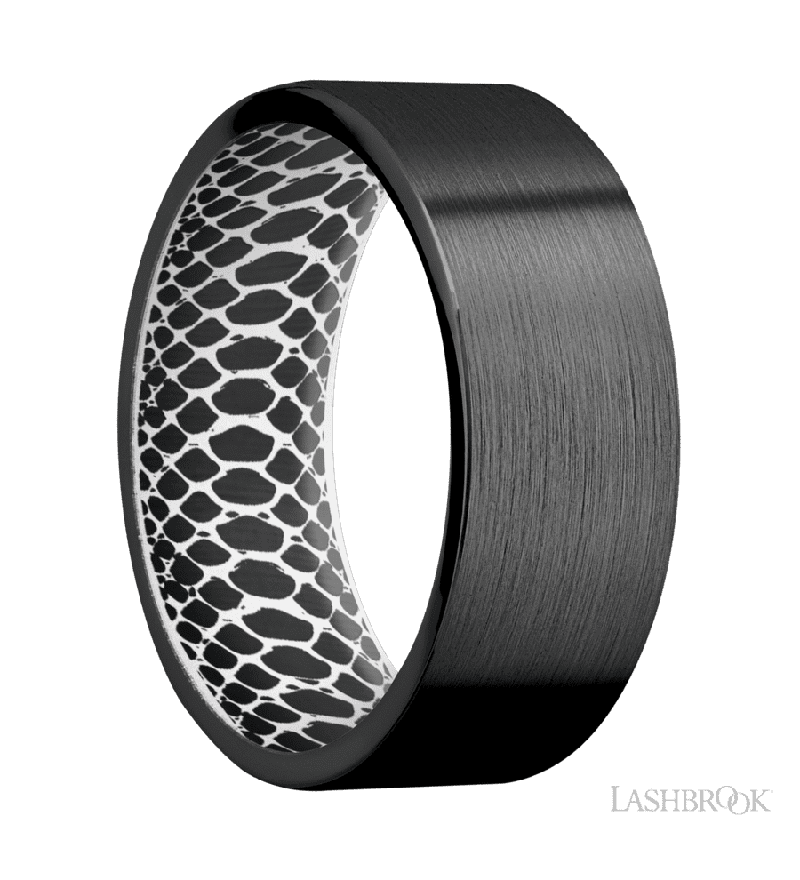 8 mm wide Flat Zirconium band featuring a White sleeve.