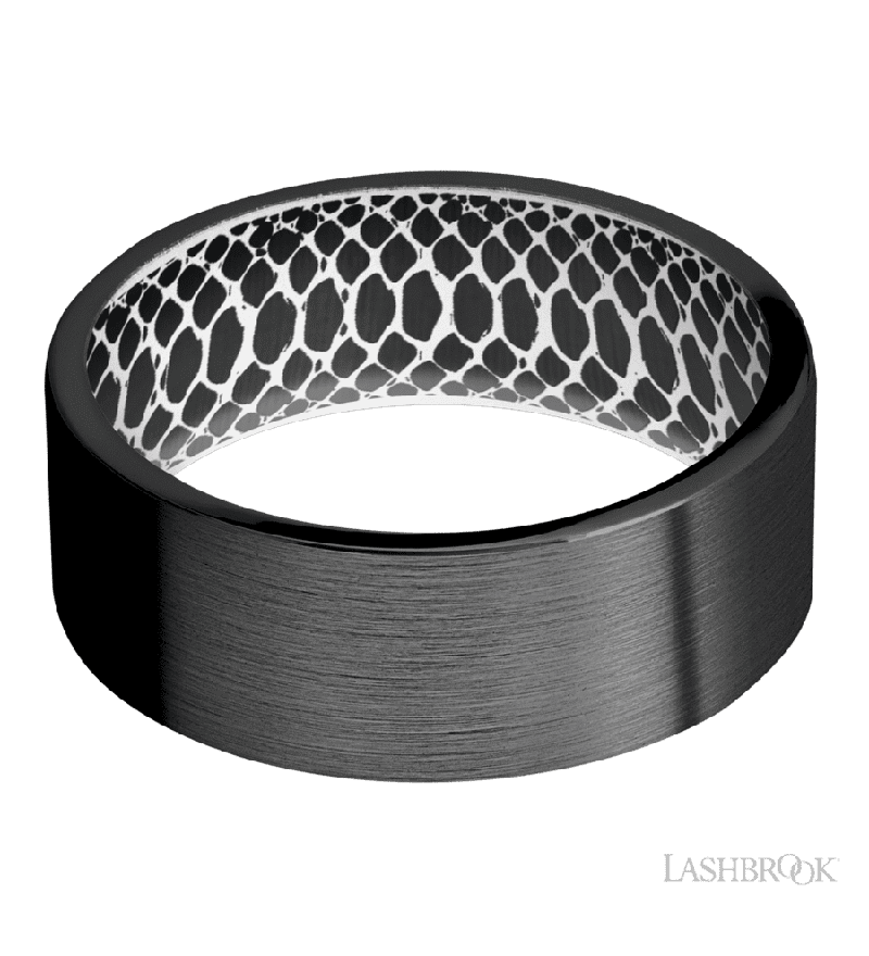 8 mm wide Flat Zirconium band featuring a White sleeve.