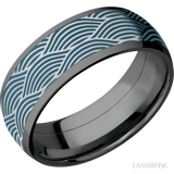 8 mm wide/Domed/Zirconium band with one 6 mm Centered inlay of Cobalt Chrome with a laser carved Navigator pattern.