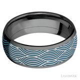 8 mm wide/Domed/Zirconium band with one 6 mm Centered inlay of Cobalt Chrome with a laser carved Navigator pattern.