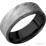 8 mm wide Beveled Meteorite band featuring a Zirconium sleeve.