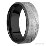 8 mm wide Beveled Meteorite band featuring a Zirconium sleeve.