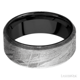 8 mm wide Beveled Meteorite band featuring a Zirconium sleeve.