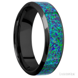 7 mm wide/High Bevel/Zirconium band with one 4 mm Centered inlay of Green Opal.