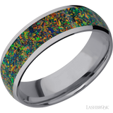 7 mm wide/Domed/Tantalum band with one 5 mm Centered inlay of Black Opal.