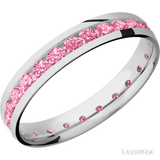 4 mm wide/Domed/Cobalt Chrome band with an Eternity arrangement of .07 carat Round Lab Dark Pink Diamond stones in a Channel setting.