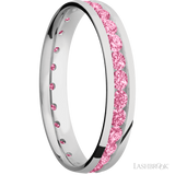 4 mm wide/Domed/Cobalt Chrome band with an Eternity arrangement of .07 carat Round Lab Dark Pink Diamond stones in a Channel setting.