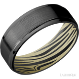 7 mm wide Flat Grooved Edges Zirconium band featuring a Bright Nickel sleeve.
