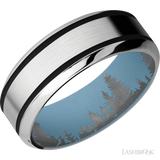 8 mm wide/High Bevel/Cobalt Chrome band with two 1 mm Wide inlays of Black also featuring a Polar Blue sleeve.