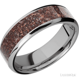 7 mm wide/Beveled/Titanium band with one 5 mm Centered inlay of Dinosaur Bone Mixed.
