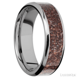 7 mm wide/Beveled/Titanium band with one 5 mm Centered inlay of Dinosaur Bone Mixed.