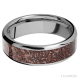 7 mm wide/Beveled/Titanium band with one 5 mm Centered inlay of Dinosaur Bone Mixed.