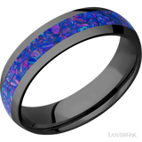 6 mm wide/Domed/Zirconium band with one 3 mm Centered inlay of Purple Opal.