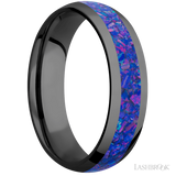 6 mm wide/Domed/Zirconium band with one 3 mm Centered inlay of Purple Opal.