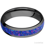 6 mm wide/Domed/Zirconium band with one 3 mm Centered inlay of Purple Opal.