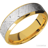 7 mm wide/High Bevel/18K Yellow Gold band with one 4 mm Centered inlay of Meteorite.