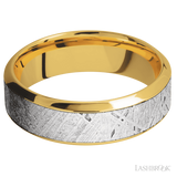 7 mm wide/High Bevel/18K Yellow Gold band with one 4 mm Centered inlay of Meteorite.