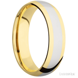 6 mm wide/Domed/14K Yellow Gold band with one 3 mm Centered inlay of 14K White Gold.