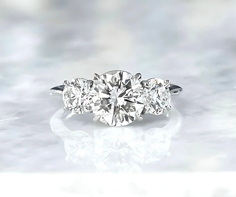 Engagement Ring with three round cut diamonds