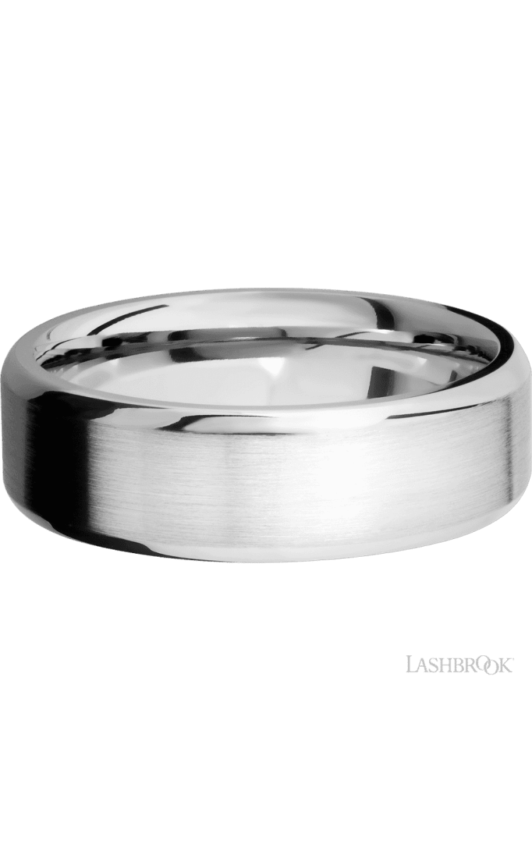 7 mm wide Beveled 14K White Gold band. - Diamonds By Rothschild