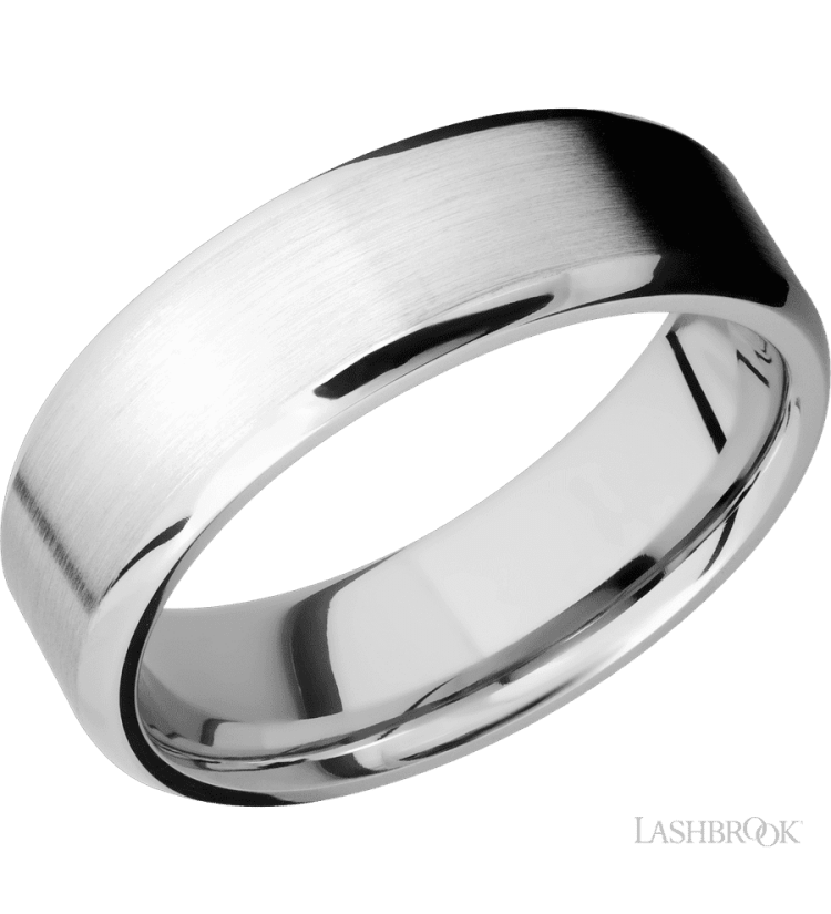 7 mm wide Beveled 14K White Gold band. - Diamonds By Rothschild