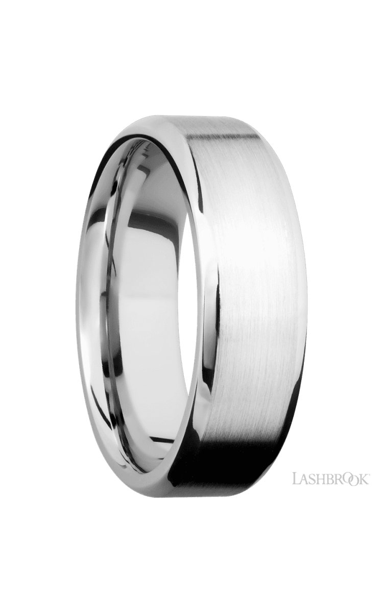 7 mm wide Beveled 14K White Gold band. - Diamonds By Rothschild