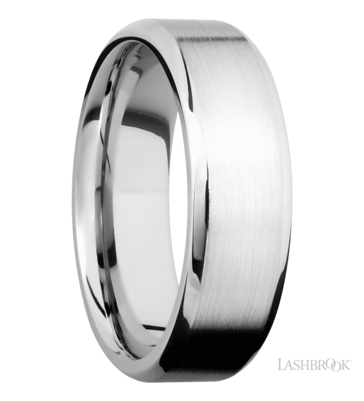 7 mm wide Beveled 14K White Gold band. - Diamonds By Rothschild