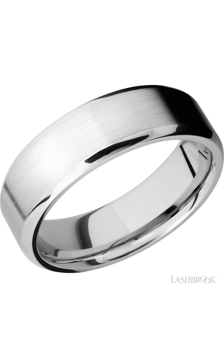 7 mm wide Beveled 14K White Gold band. - Diamonds By Rothschild