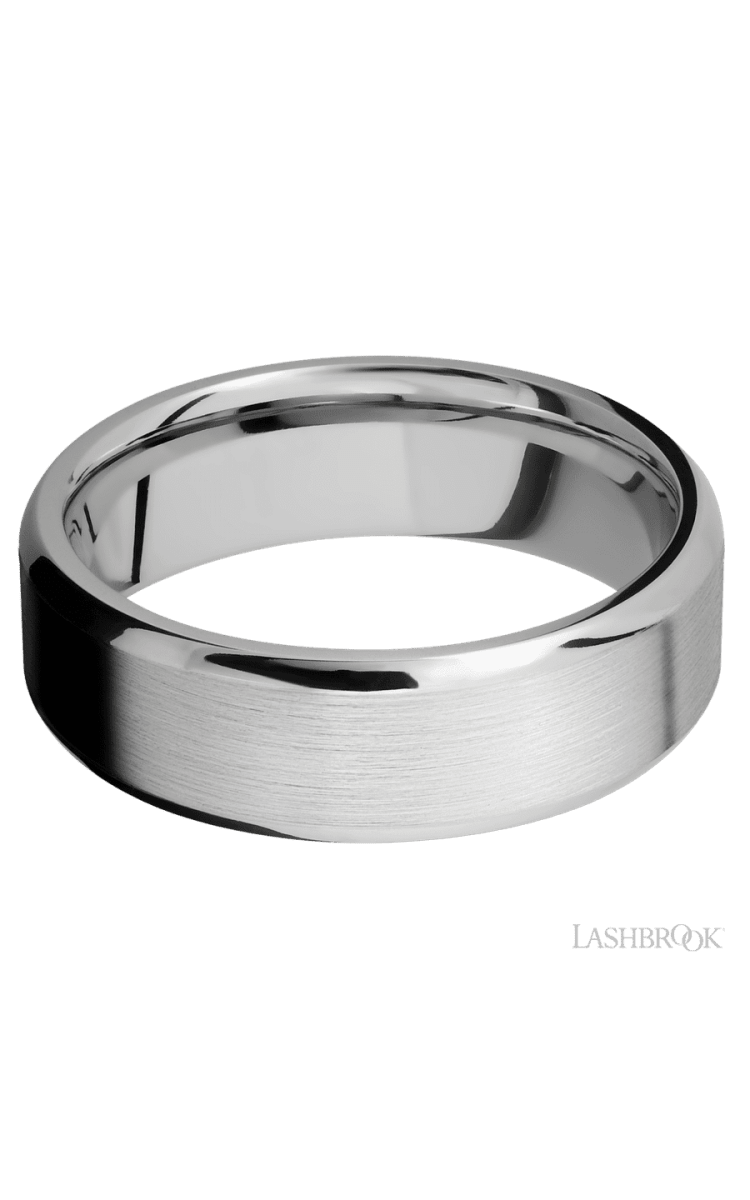 7 mm wide Beveled 14K White Gold band. - Diamonds By Rothschild