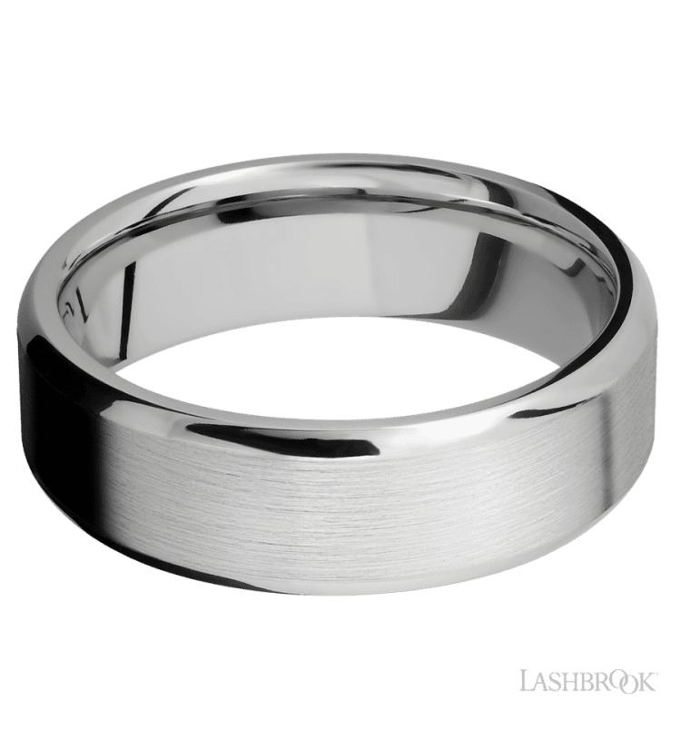 7 mm wide Beveled 14K White Gold band. - Diamonds By Rothschild