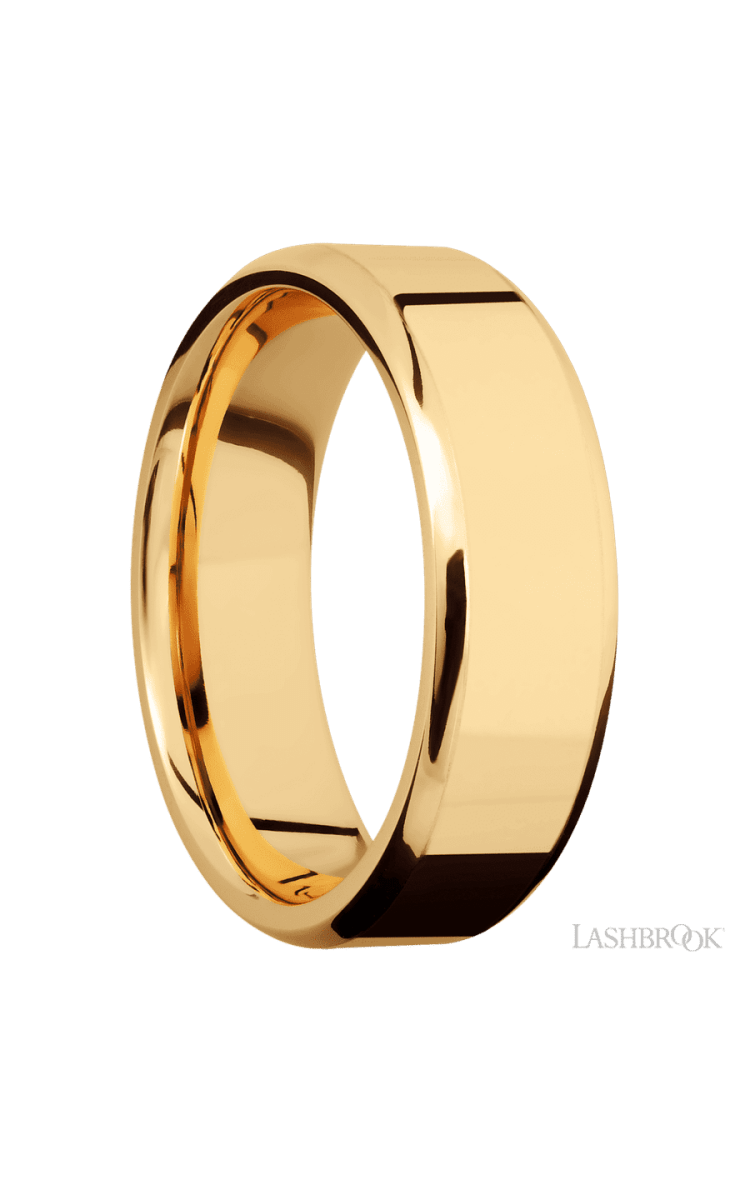 7 mm wide Beveled 14K Yellow Gold band. - Diamonds By Rothschild