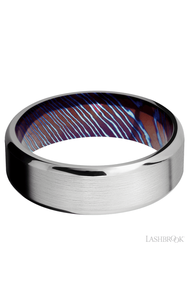 7 mm wide Beveled Cobalt Chrome band featuring a Titanium Damascus sleeve. - Diamonds By Rothschild
